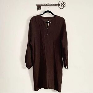 Megan Aumem Brown Textured Tunic Dress Long Sleeve Minimalist Shift Size small